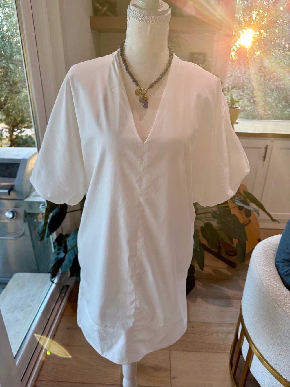 Banana Republic White Tunic Dress 100% Cotton XS Fully Lined With Side Pockets